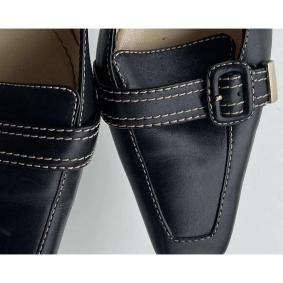 Vintage Ann Taylor Womens Black Kitten Heels w/Square Toes Buckle Stiched Sz 7 - Picture 10 of 16